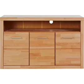OTTO home Sideboard OTTO HOME "Ribe,130cm breit, Fronten Massivholz,7 Fächer", beige (kernbuche teilmassiv), B:130cm H:80cm T:35cm, Holz teilmassiv, Sideboards, Sideboard, Holz massiv, Holzwerkstoff, Metall Griffe,3 Türen