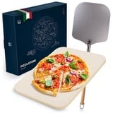 Blumtal Pizzastein für Backofen & Gasgrill inkl. Pizzaschieber - Pizzastein rechteckig, Cordierit, (für knusprigen Pizzaboden wie vom Italiener, auch für Brot und Flammkuchen ideal geeignet)