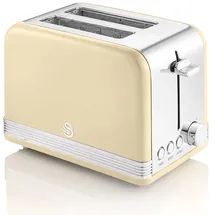Swan ST19010CNEU Retro Toaster Breite Schlitze 2 Scheiben 3 Funktionen 6 Stufen Toasting, Vintage Creme,