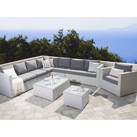 Lounge Set Rattan weiß 8-Sitzer modular Auflagen grau XXL