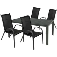 Mojawo Gartengarnitur 5-teilig 180x90cm Aluminium Non-Wood Anthrazit/Schwarz