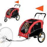 PawHut 2-in-1 Hundeanhänger für Fahrrad Hundebuggy für Hunde bis 20 kg, Rot - Rot