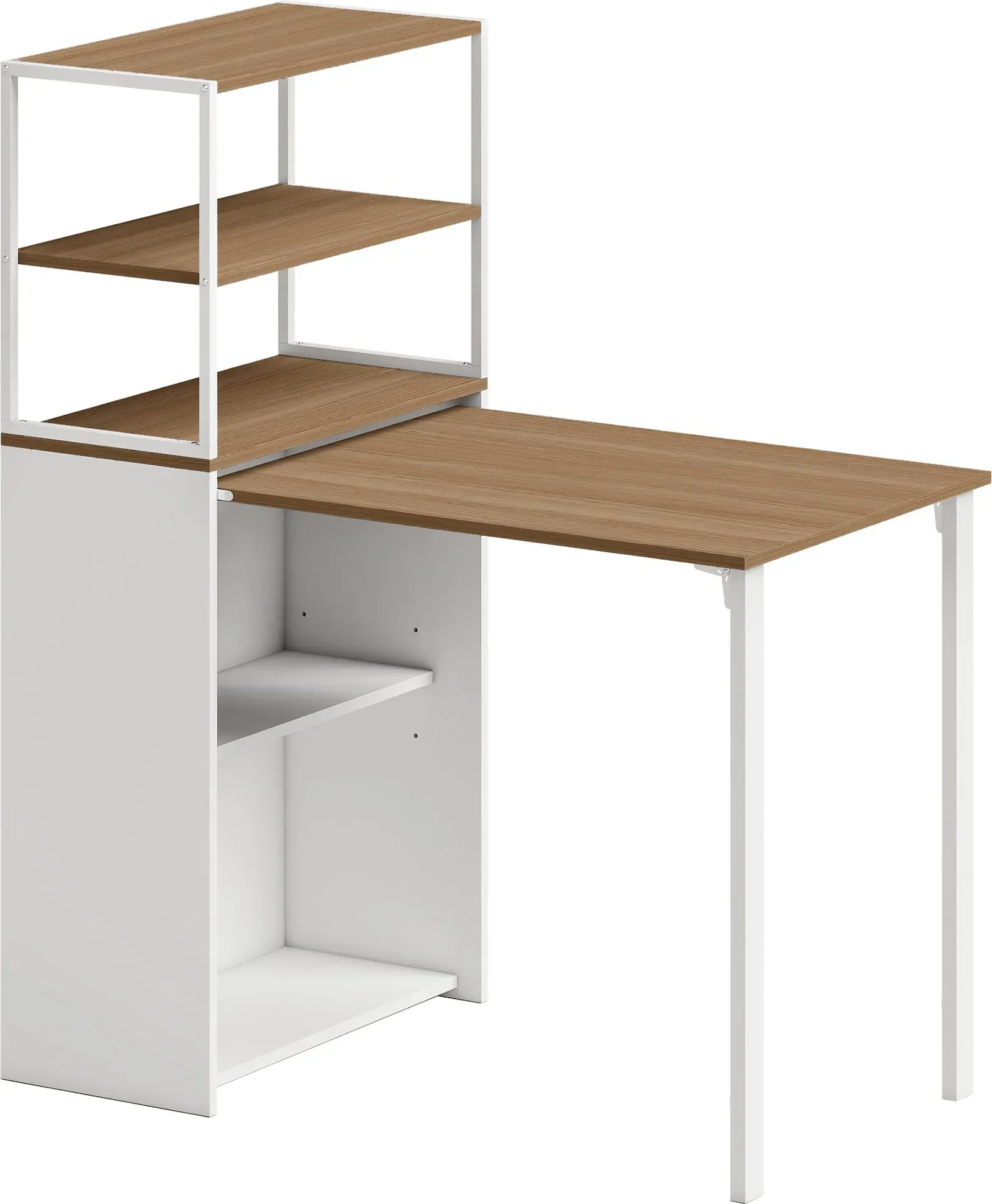 HOMCOM Schreibtisch Klappbar Küchentisch mit 4 Regal Computertisch Arbeitstisch Laptoptisch Büroregal Naturholz 105 x 60 x 127 cm   Aosom