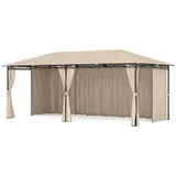 Gartenpavillon 3x6 Metall 4 Seitenwände beige Sonne UV Schutz wasserdicht stabil