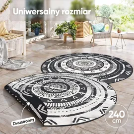 evocamp Outdoor Teppich Ø 240 cm Kunststoffteppich, wetterfest für Terrasse, grau-weiß