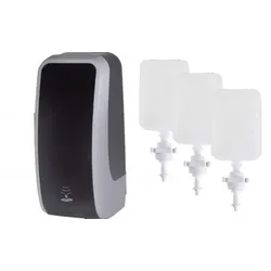 Blanc HYGIENIC SET: Schaumseifenspender SENSOR, berührungslos Blanc Cosmos versch. Farben+3x 1-Liter Schaumseife antibakteriell - PRODUKTSET : Farbe - Silber / Schw