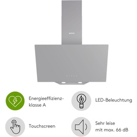 Wiggo Dunstabzugshaube 60cm kopffrei I Abluft Umluft Dunstabzug 650m3/h - Touch-Display 4 Stufen I Energieeffizienzklasse A Schräghaube inkl. Fet...