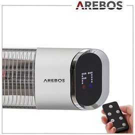 Arebos Infrarot Heizstrahler 2000 W, mit Fernbedienung 2 Heizstufen, 60° Neigung, inkl. Montagematerial, Terrassenheizer, Deckenstrahler, Silber - Silber