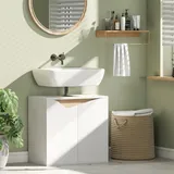 Waschbeckenunterschrank Modern Weiß-holzoptik 60 X 35 X 57,9 Cm, 2 Soft-close-türen, Für Wandwaschbecken