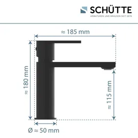 Schütte Waschtischarmatur MANHATTAN Wasserhahn Bad mit Ablaufgarnitur, Pop Up Abflussstopfen, Mischbatterie Waschbecken, Schwarz