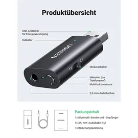 UGREEN USB 2.0 auf 3,5mm Bluetooth-Sender/Empfänger-Adapter mit Audiokabel