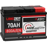 LANGZEIT AGM Batterie 70Ah 12V 800A/EN Start Stop Batterie Autobatterie VRLA