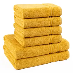 Handtuch Set HAMMETEX "6-teiliges Handtuch Set, 100% Baumwolle, Weich & Saugstark", gelb (senf), 6 tlg., Frottier, Obermaterial: 100% Baumwolle, Handtuch-Sets, mit Bordüre, einfarbig, weich