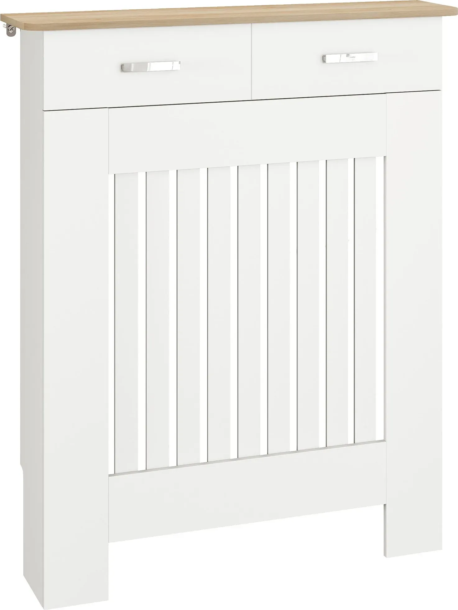 HOMCOM Moderne Lamellen-Heizkörperabdeckung mit Kippschutz und Schublade, Heizkörperverkleidung aus Holz für Wohnzimmer, Flur und Büro, 78x19x97 cm, Weiß   Aosom