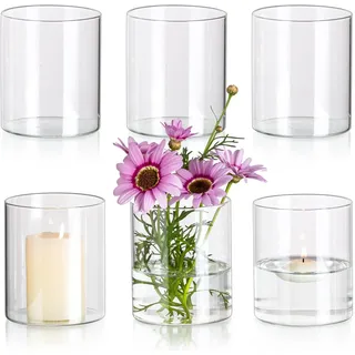 Glasseam Zylindervasen für Tafelaufsätze, Set mit 6 transparenten Glasvasen für Blumen, Moderne kleine schwimmende Kerzenvase, Dekoration, Tischdekorationen, 10.2 cm