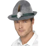 Smiffys 21794 - Deutsch-Trenker Hut mit Feder Flicht, grau/grün