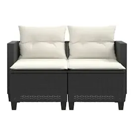 vidaXL Gartensofa 2-Sitzer mit Hockern Schwarz Poly Rattan