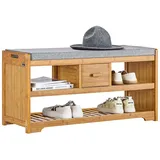 SoBuy Schuhbank FSR75 75 x 45 x 30 cm beige mit 2 Ablagen und Schublade
