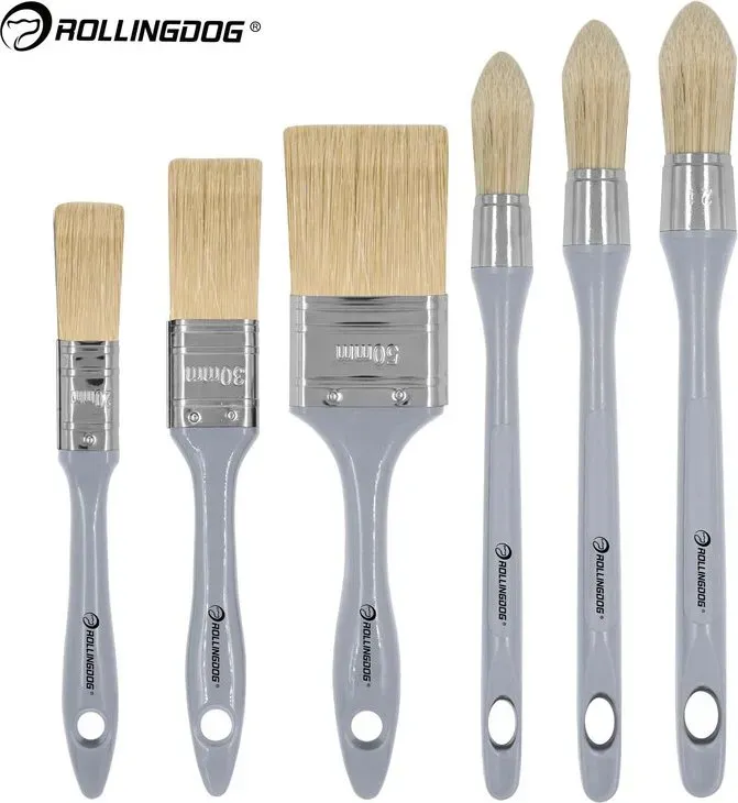 ROLLINGDOG 6-teiliges Malerpinsel-Set, professionelles Set aus Synthetikfasern, für Wände, Decken, Möbel, Türen, Fenster, Innen- & Außenbereich, DIY Renovierung & Heimwerken, langlebiger Griff, haarsperrend