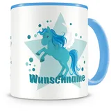 Samunshi® Kindertasse mit Namen blaues Einhorn Tasse Personalisierte Tasse mit Namen Kinder Kinderbecher mit Namen Kindergarten blau 300ml