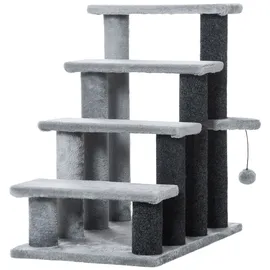 PawHut Haustiertreppe mit Kratzbaum Ball 4-stufig Grau 60 x 40 x 64 cm