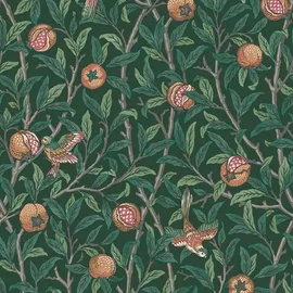 William Morris At Home Bird & Pomegranate Vliestapete 75 cm x 1000 cm 1 St Grün