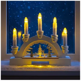 Hti-Living LED Schwibbogen weiß mit Rehen im Wald Batteriebetrieben