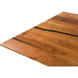 MASSIVMOEBEL24.DE Esstisch Akazie 220x100x74 natur lackiert / Epoxid schwarz, Kreuzgestell rund anthrazit matt EPOXY