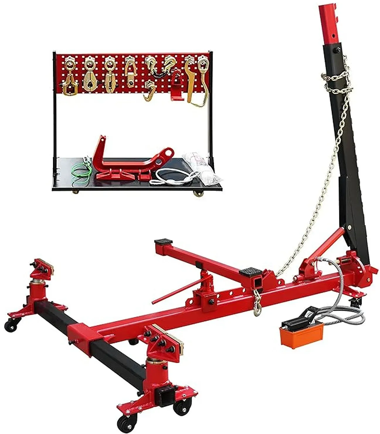 KFFKFF Auto-Chassis-Gleichrichter, 6-Tonnen-Auto-Chassis-Reparaturgerät, Fahrzeug-Chassis-Gerät mit rotierender Basis, hydraulischer Pedalpumpe und Schlepperklemmen-Kit, für die Erneuerung von Fahrzeug-Chassis