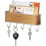 mDesign Schlüsselbrett mit Ablage - vielseitiges Schlüsselboard aus mattem Metall mit Akzenten aus Holz- mit Briefablage für Post oder auch Handys