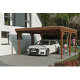 SKANHOLZ Skan Holz Carport Grunewald 427 cm x 554 cm mit Aluminiumdach Nussbaum