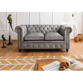 Massivmoebel24 Sofa 2-Sitzer Echtleder 158x82x75 grau CHESTERFIELD #202