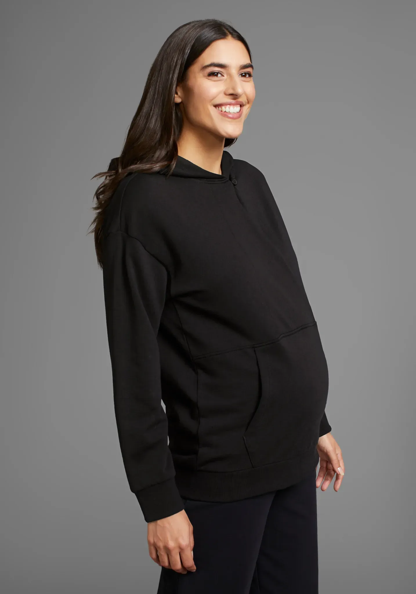 Umstandssweatshirt NEUN MONATE "Stillsweatshirt für Schwangerschaft und Stillzeit", Damen, Gr. 36/38, schwarz, Sweatware, Obermaterial: 100% Baumwolle. Kapuzenfutter: 100% Baumwolle, unifarben, Basic, lässig geschnitten, Langarm, Sweatshirts, mit praktischem Verschluss