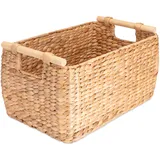 Decorasian Korb Aufbewahrung geflochten aus Wasserhyazinthe - Seegras lang und schmal mit Holzgriff Natur