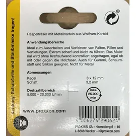 PROXXON Raspelfräser mit Metallnadeln Kegel 8 x 12 mm
