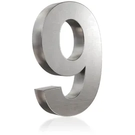 Longlife LED 3D Hausnummer 9 Edelstahl V2A unbeleuchtet Arial