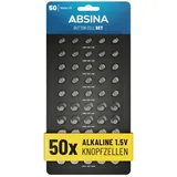 ABSINA Knopfzelle Sortiment 50-teilig, AG1 AG3 AG4 AG10 AG13