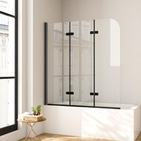 Duschwand für Badewanne 130 x 140 cm 3-teilig Faltbar Duschtrennwand Schwarz Faltwand Duschabtrennung 6mm Nano Glas Badewannenfaltwand