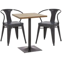 Mendler Set Bistrotisch 2x Esszimmerstuhl HWC-H10d, Stuhl Tisch Küchenstuhl Gastronomie MVG ~ schwarz-grau, Tisch hellbraun