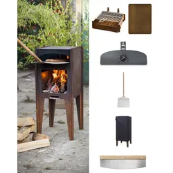 Outdoor Pizza Ofen Das Komplett-Set (BBQ-Kit + Pizzamesser + Thermotür + Bodenpl...