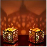 Marrakesch Orient & Mediterran Interior 2er Set Orientalische Teelichthalter 10cm Weiss aus Metall & Glas Windlicht Assa