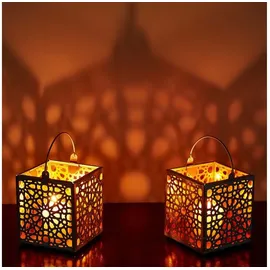 Marrakesch Orient & Mediterran Interior 2er Set Orientalische Teelichthalter 10cm Weiss aus Metall & Glas Windlicht Assa