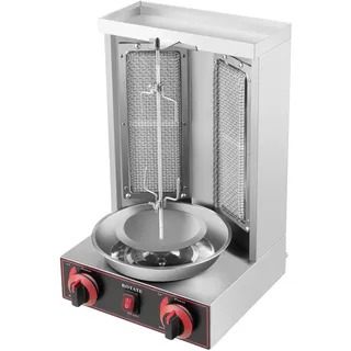 2 Brenner Gas Edelstahl Döner Kebab Maschine Dönergrill Tischgrill BBQ Grillofen Vertikale Broiler Gaskochmaschine Spinnen Döner Kebab Shawarma Gyro Grill 3000W