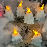 6 Stück Led Teelichter Weißer Geist,Teelichter Led Teelicht Halloween Deko Outdoor Innen Kerze,Halloween Kerzen Deko Licht Tischdeko Laterne Batteriebetrieben,Garten Dekoration Helloween Party Kinder