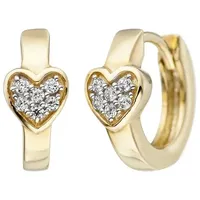 Jobo Paar Creolen JOBO, gelb (gelbgold 375), Ohrringe, Damen, Gelbgold 375, Herz 375 Gold mit Zirkonia