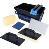 Helpmate Fliesenwaschset 7-teilig 18 Liter Kunststoff Eimer, Doppelrollenaufsatz, Fliesenwaschbrett, Verfugbrett, Glättekelle, Schwamm Made in Germany, 44,5x28x23,2 cm