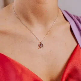 Julie Julsen Kette mit Anhänger Herz Zirkonia weiß rosa Silber