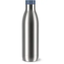Emsa Bludrop Eco Isolier-Trinkflasche, wiederverwendbar, recycelter Edelstahl, Öko-Design, Quick-Press, 12h heiß/24h kalt, 0,7 L, spülmaschinenfest, auslaufsicher, Blau, N3112700