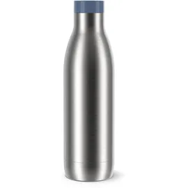Emsa Bludrop Eco Isolier-Trinkflasche, wiederverwendbar, recycelter Edelstahl, Öko-Design, Quick-Press, 12h heiß/24h kalt, 0,7 L, spülmaschinenfest, auslaufsicher, Blau, N3112700