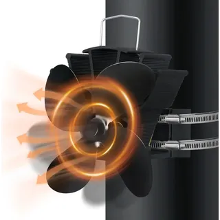 XMTECH 4 Blätter Kaminventilator Hängender Ofenventilator Kamin Lüfter Stromloser Holzofenventilator - Schwarz